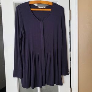 Navy Blue Long Sleeve Pleated Stretch Tunic Top Soft Cozy